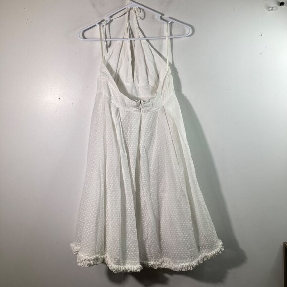 Womens J Crew Baby Doll Halter Top Dress Swiss Dot Lined White 8 Ruffle Hem - Picture 2 of 8